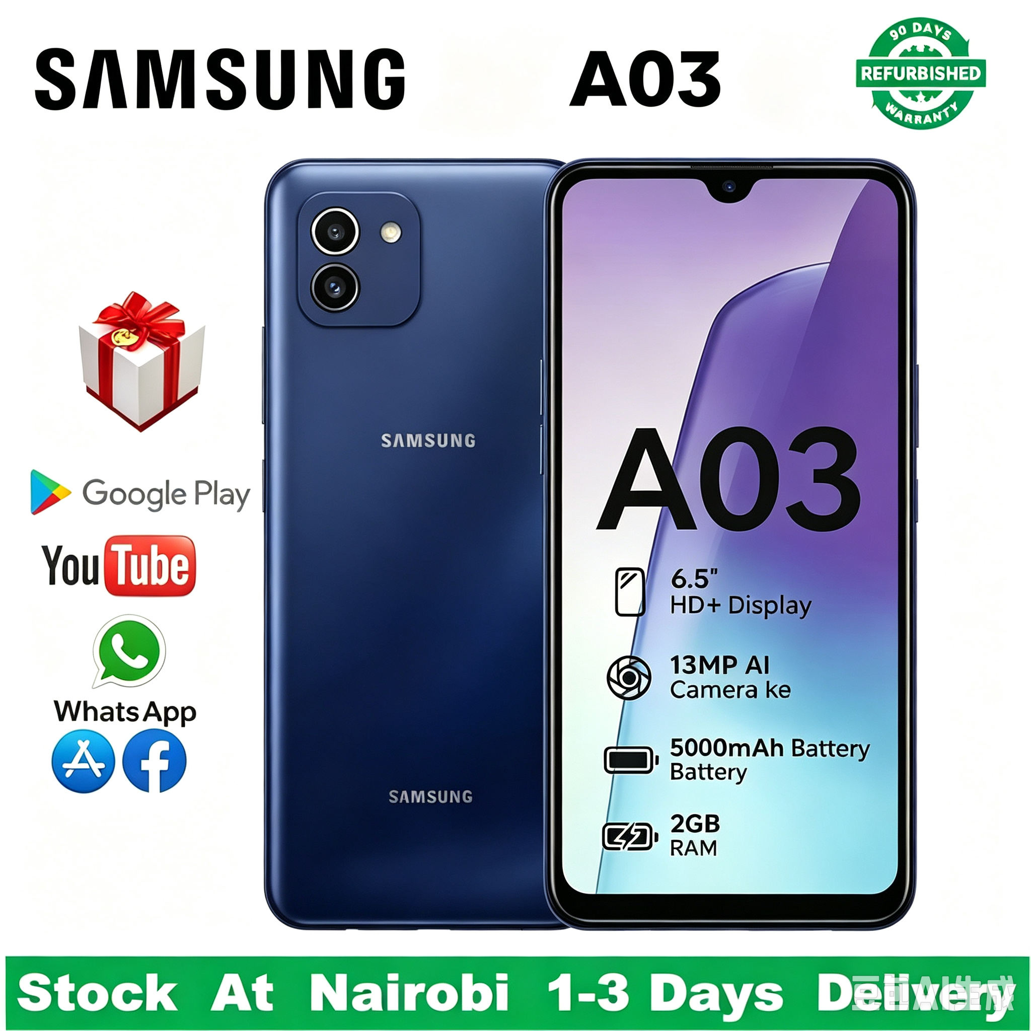 Refurbished Samsung A03   samsung A035   6.5-inch screen  LCD waterdrop display  5000mAh big battery  dual SIM smartphone