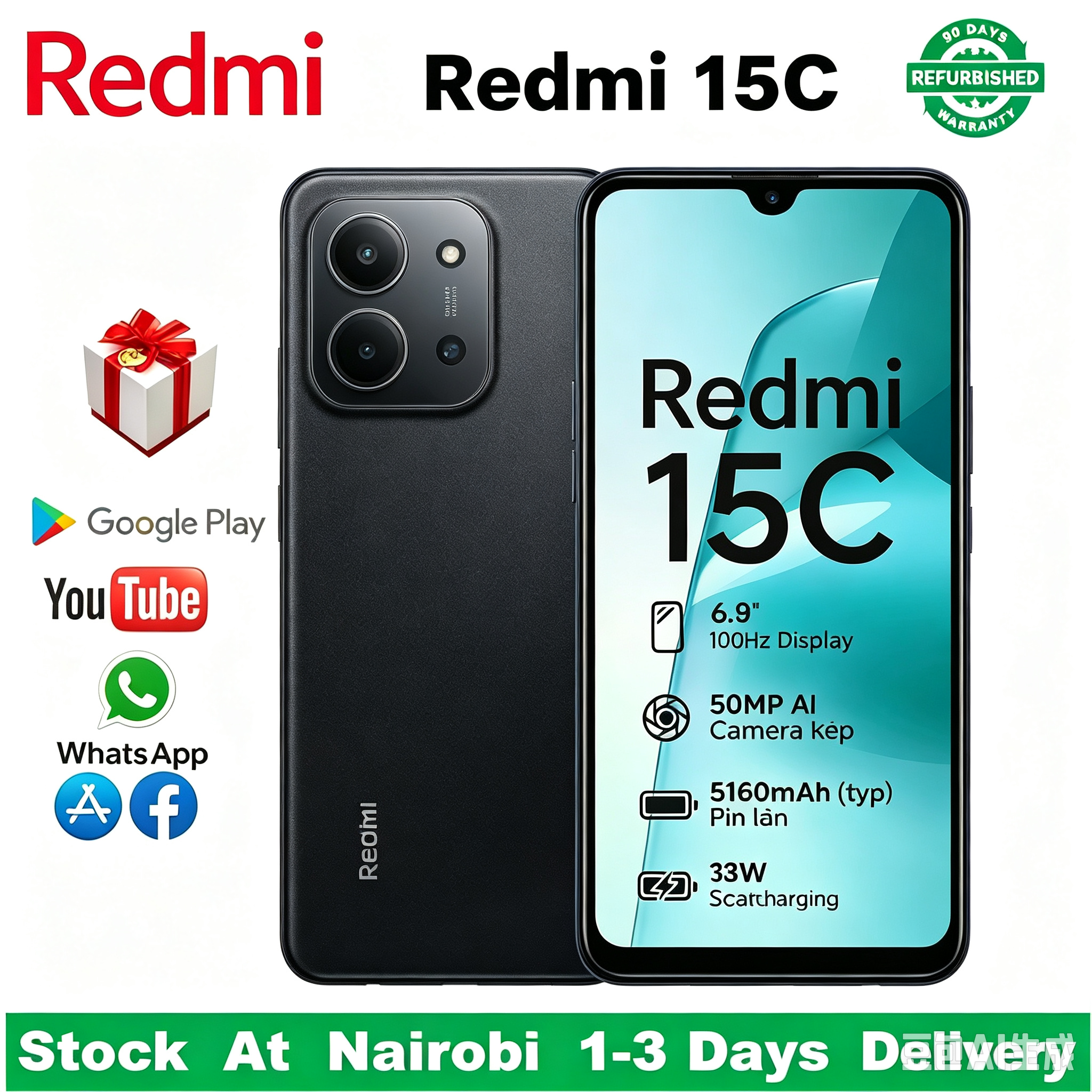 Refurbished Xiaomi Redmi 15C  6.9-inch 120Hz  LCD display  50-megapixel camera  6000mAh battery  33W Super Fast Charging dual-SIM dual-standby  smartphone
