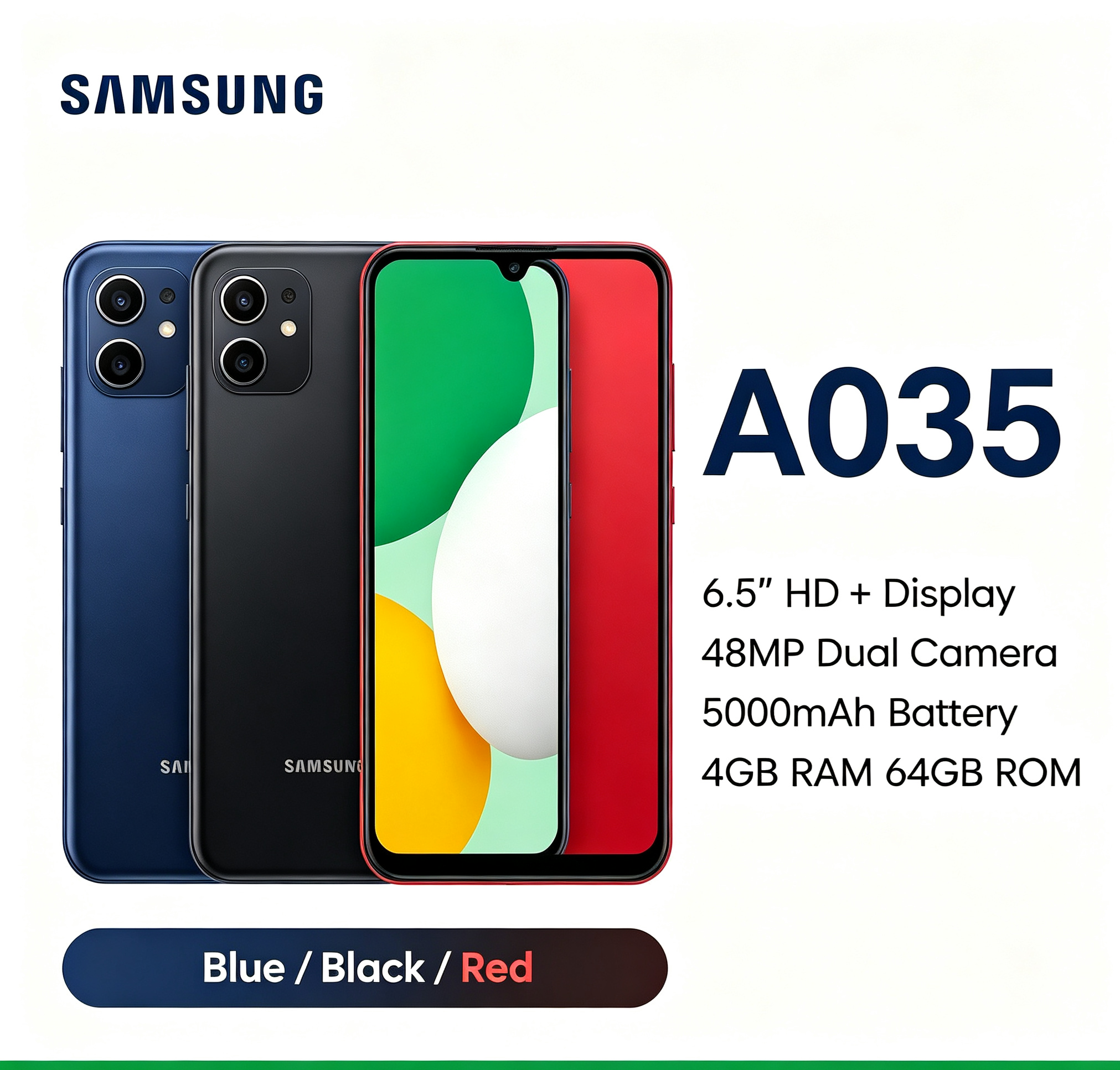 Refurbished Samsung A03   samsung A035   6.5-inch screen  LCD waterdrop display  5000mAh big battery  dual SIM smartphone