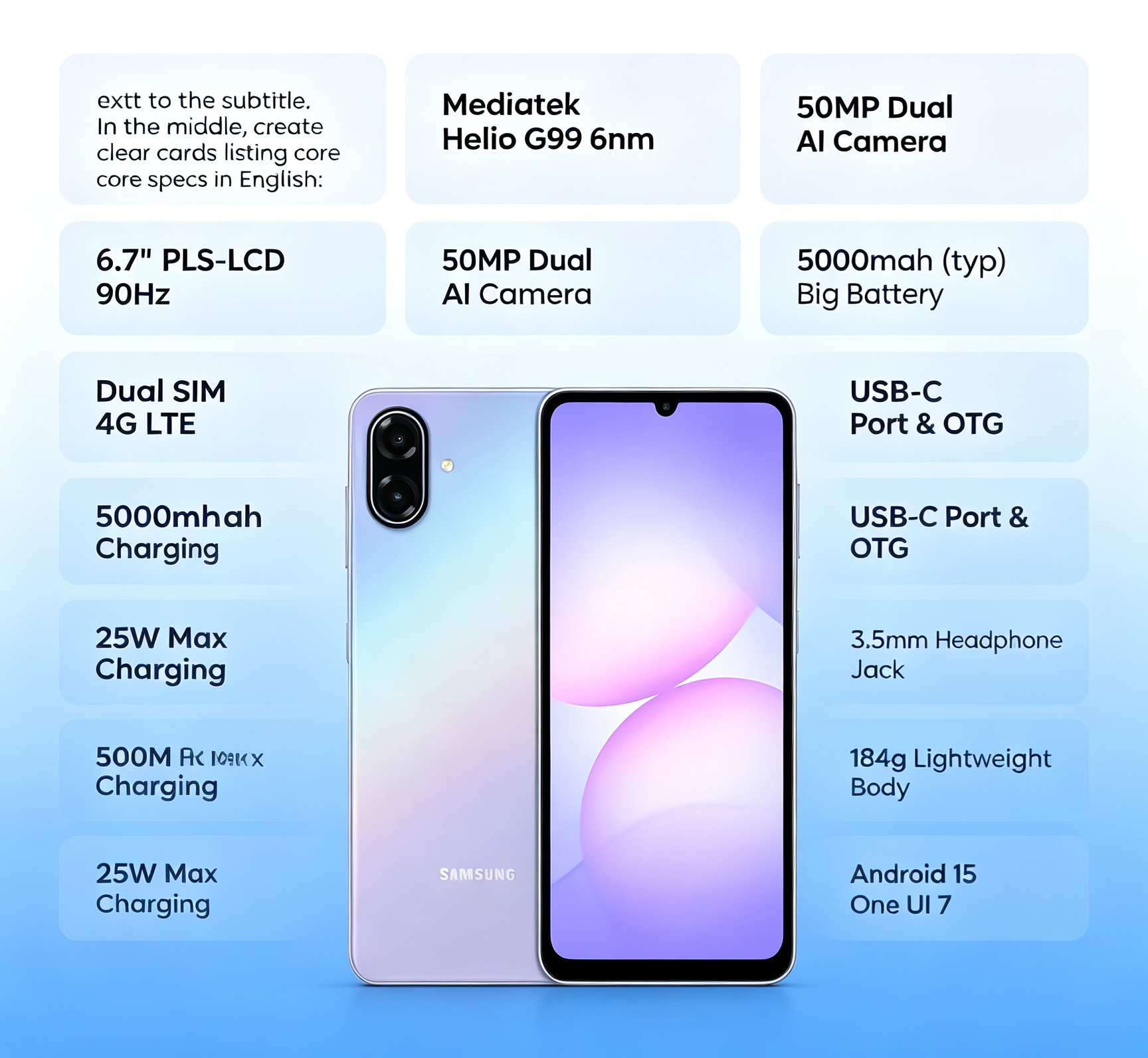 Refurbished Samsung Galaxy A07  128GB  6.7-inch  90Hz  50MP AI camera  25W fast charge  Samsung A07 smartphone