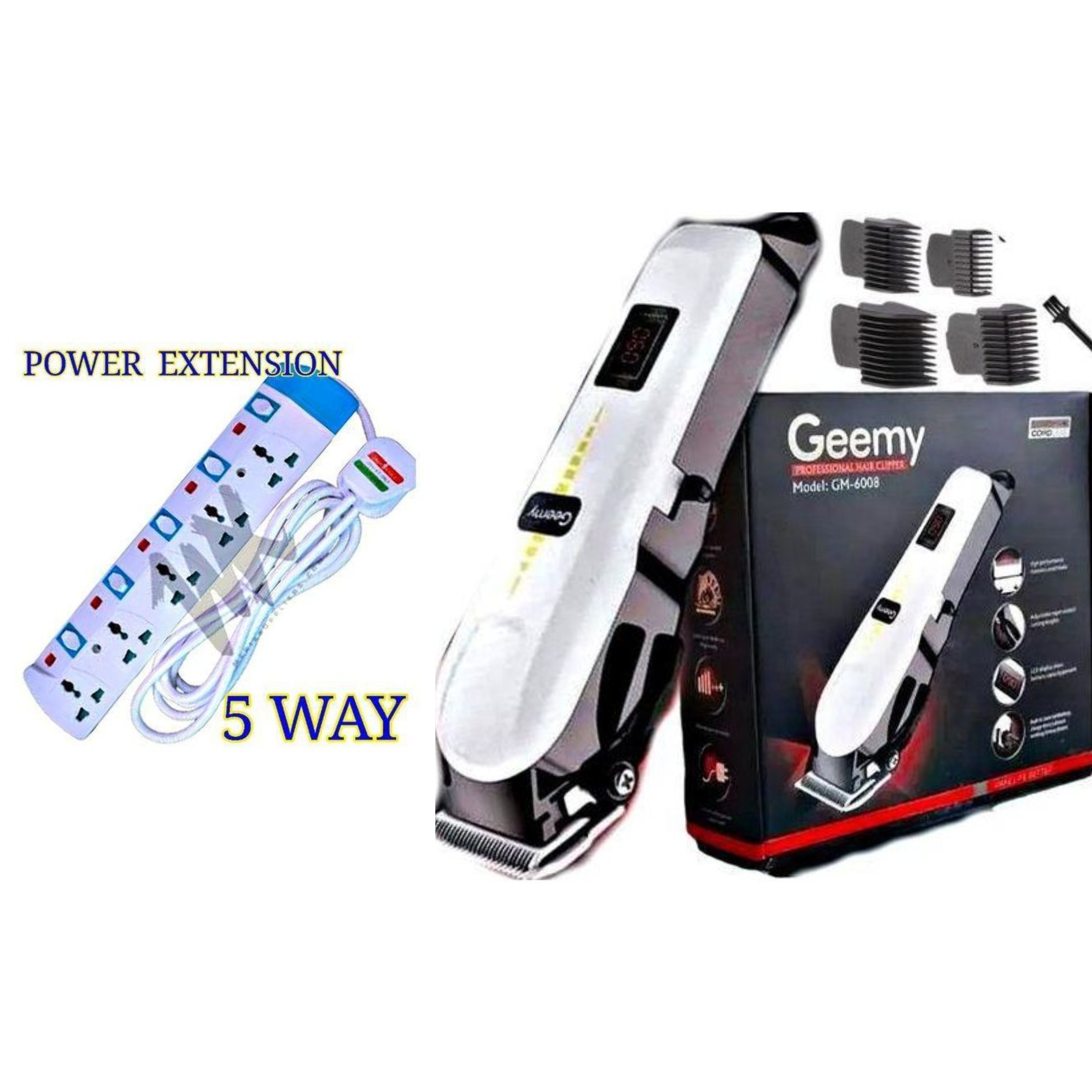 Geemy Rechargeable Cordless Shaving Machine With Indicator + Free Corded 5 Way Extension