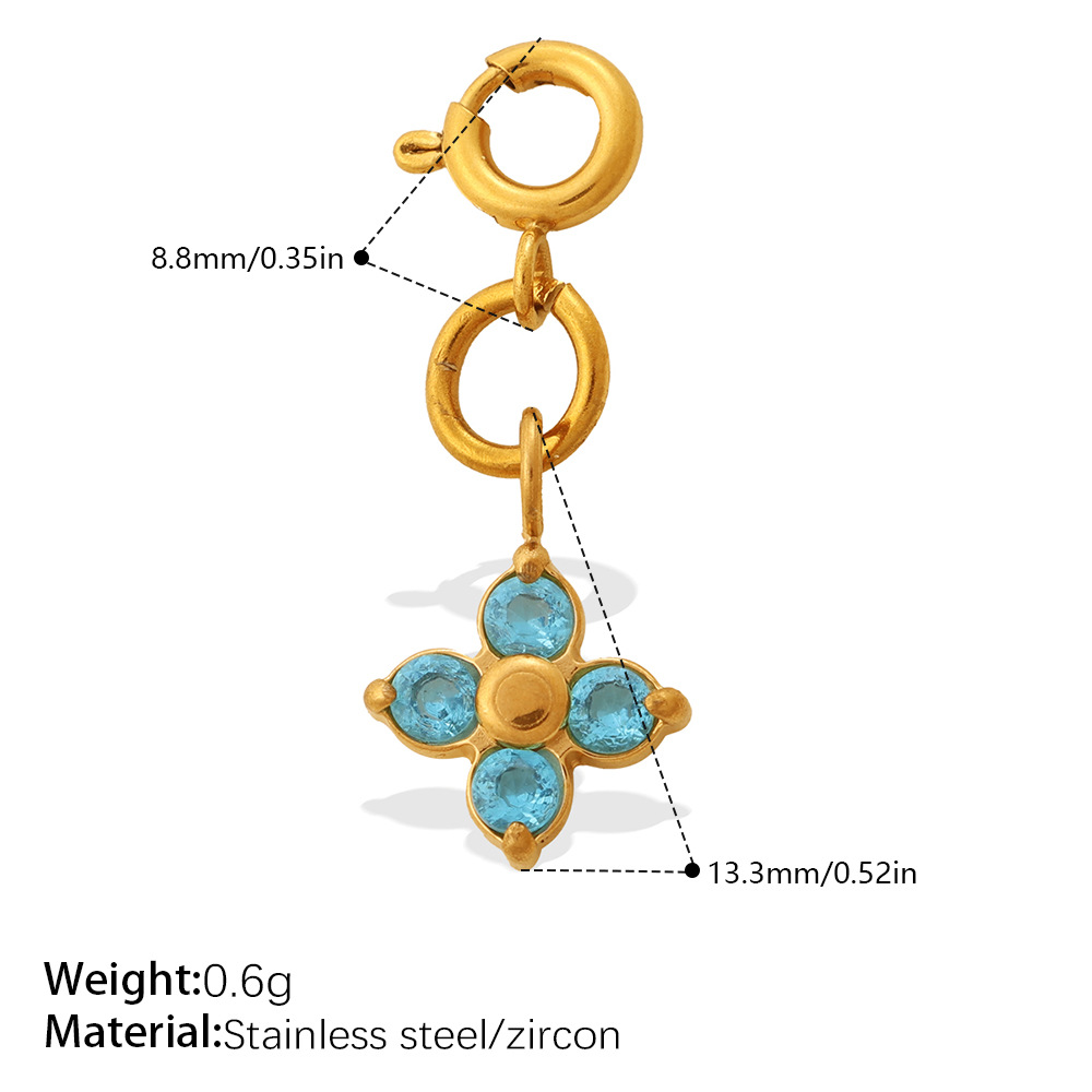 Stainless Steel Spring Ring Clasp with Zircon Clover Charm, 18K Gold Plated, Detachable DIY Jewelry Connector for Bracelet Necklace Making