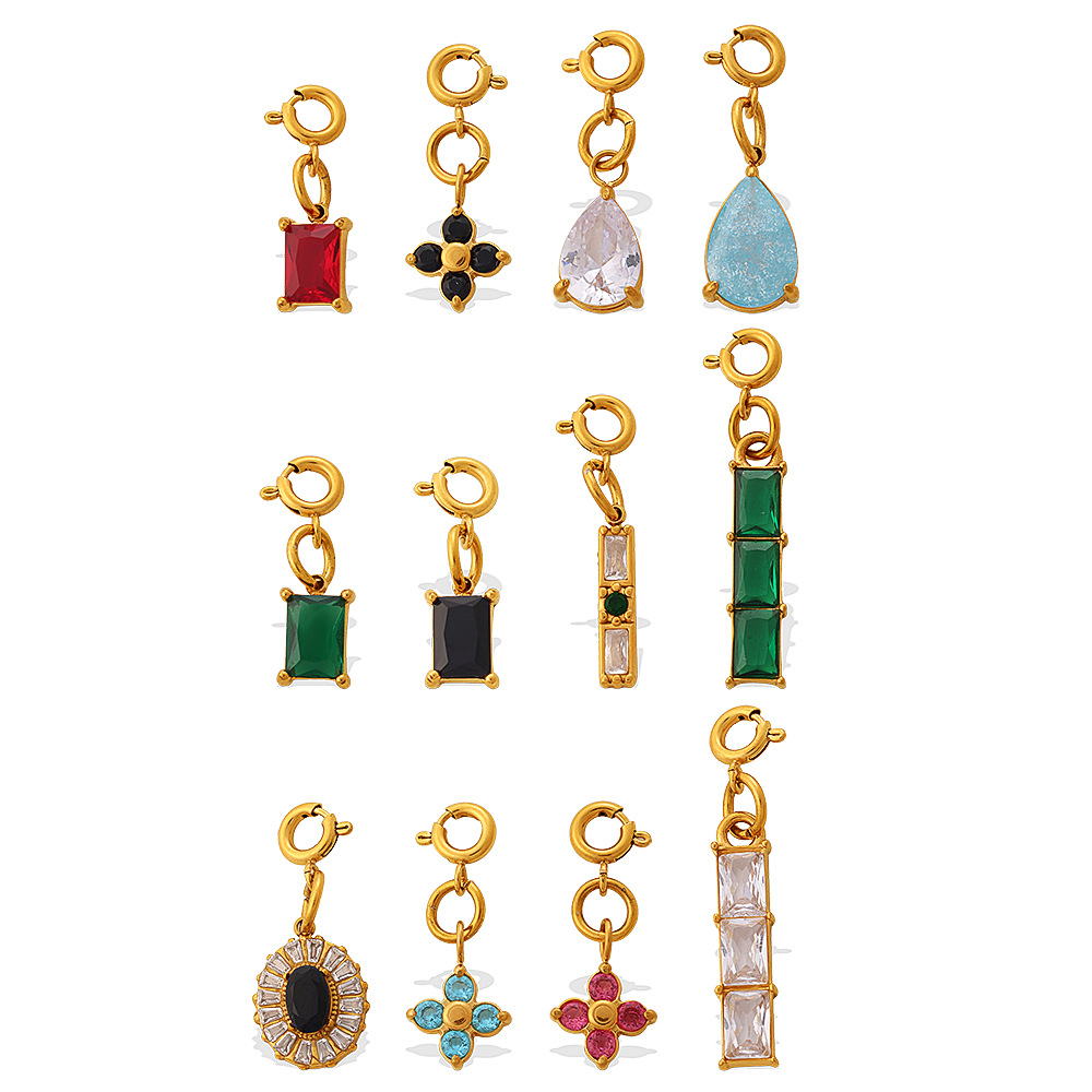 Stainless Steel Spring Ring Clasp with Zircon Clover Charm, 18K Gold Plated, Detachable DIY Jewelry Connector for Bracelet Necklace Making