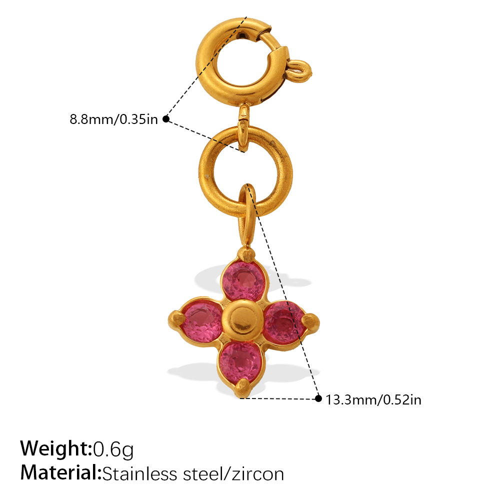 Stainless Steel Spring Ring Clasp with Zircon Clover Charm, 18K Gold Plated, Detachable DIY Jewelry Connector for Bracelet Necklace Making