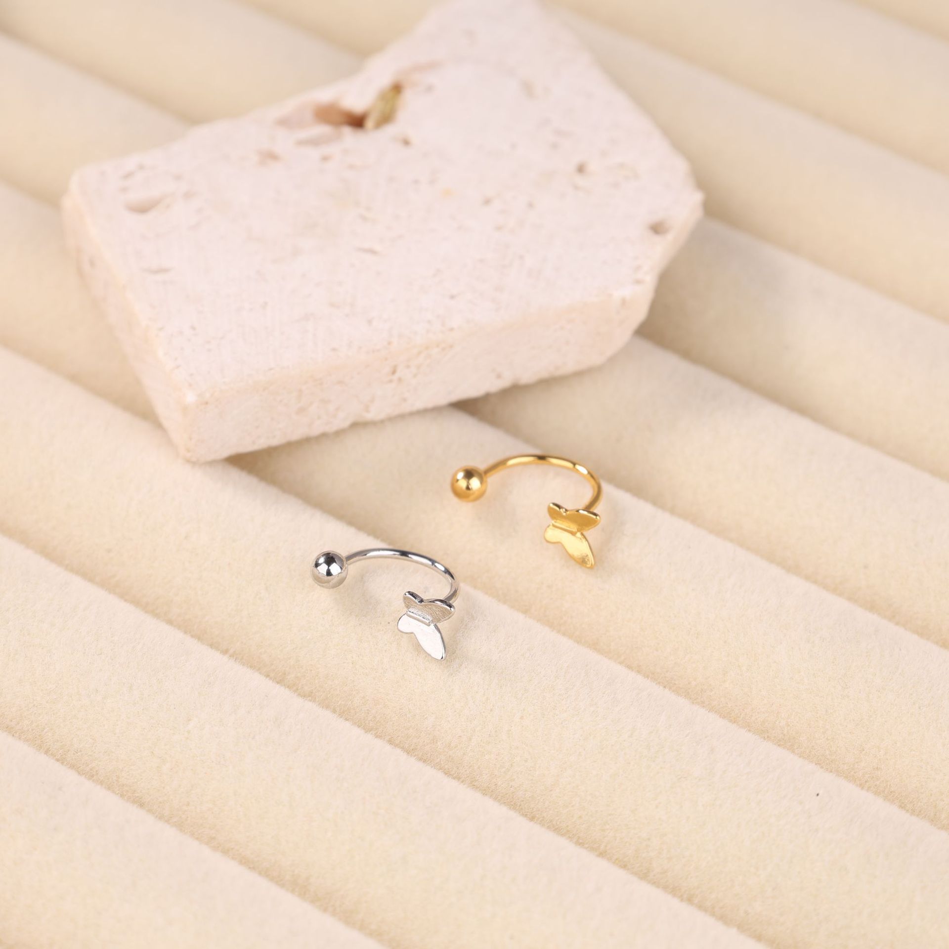 butterfly nose ring 18k gold plated piercing jewelry multipurpose cartilage earring C hoop nose stud women nose piercing accessories gold silver nose screw cute tiny nose jewelry