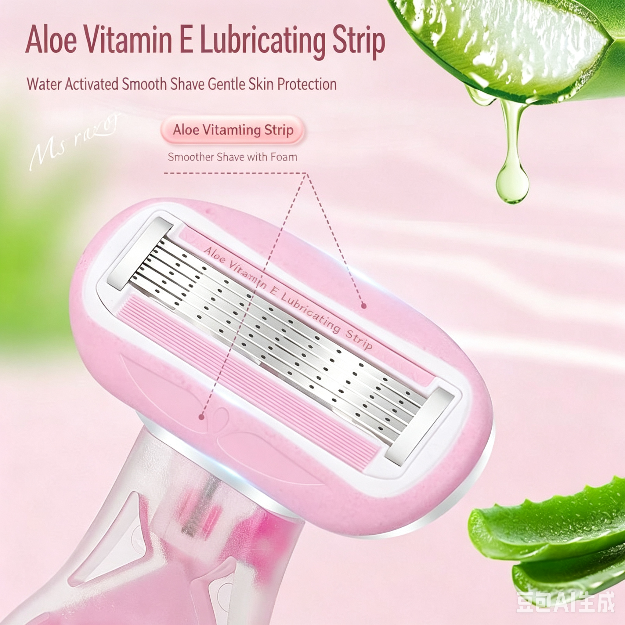 Women Multi Blades Manual Hair Removal Razor Aloe Vitamin E Lubricating Strip Portable Shaver For Leg Armpit Bikini Pink With Storage Box