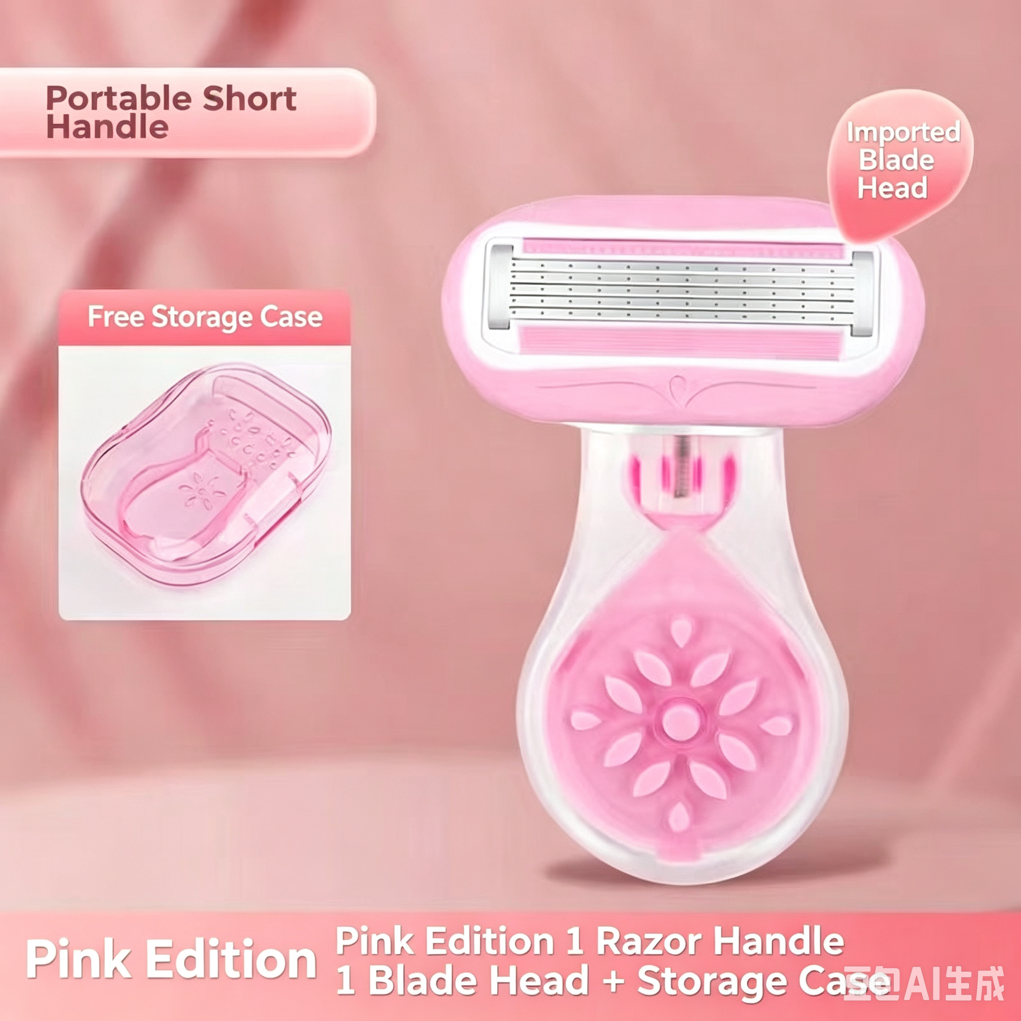 Women Multi Blades Manual Hair Removal Razor Aloe Vitamin E Lubricating Strip Portable Shaver For Leg Armpit Bikini Pink With Storage Box