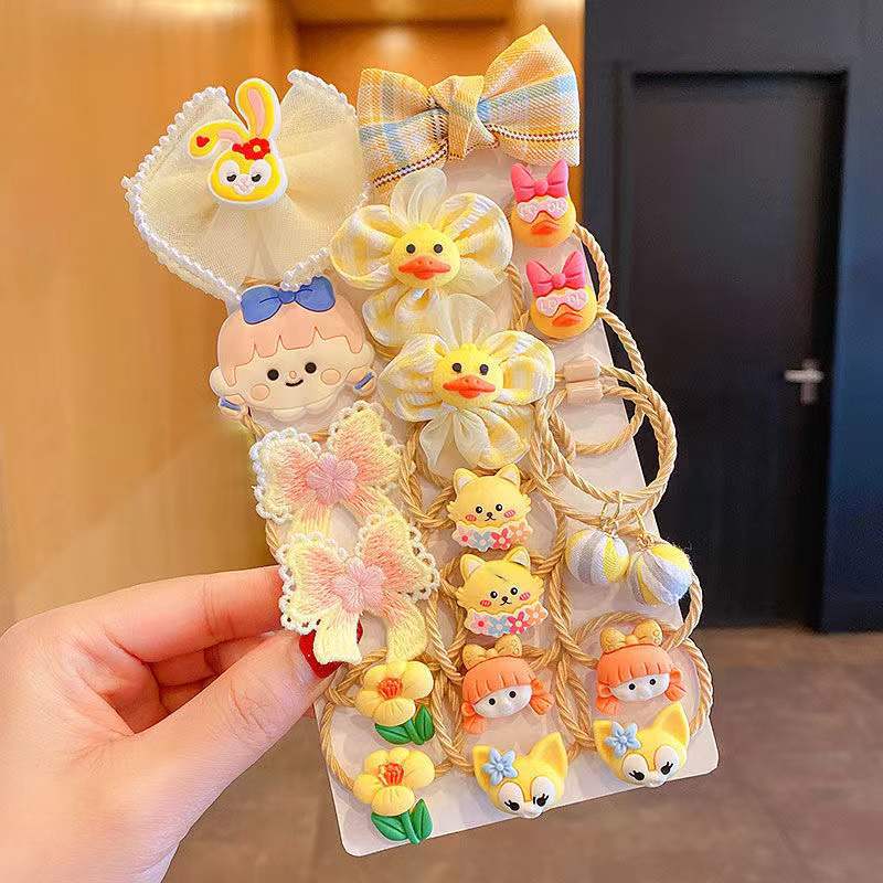 1 Set Cute Cartoon Kids Hair Ties Sweet Candy Color Bow Hair Bands Soft Elastic Ponytail Holders Lovely Hair Accessories for Toddler Girls