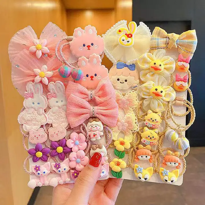 1 Set Cute Cartoon Kids Hair Ties Sweet Candy Color Bow Hair Bands Soft Elastic Ponytail Holders Lovely Hair Accessories for Toddler Girls