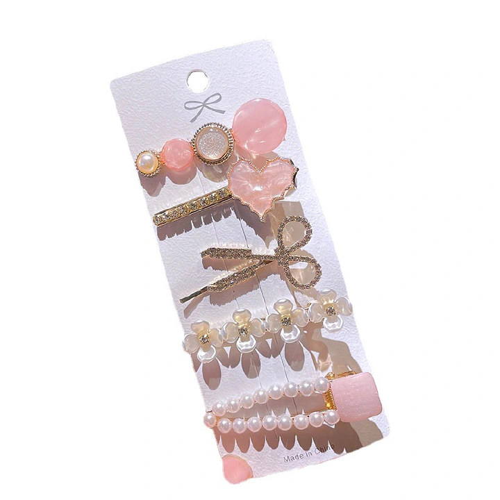 Women 6Pcs Korean Style Hair Clips Set, Candy Color Pearl Rhinestone Geometric Hair Barrettes, Sweet Crystal Hairpins Girls Side Hair Accessories