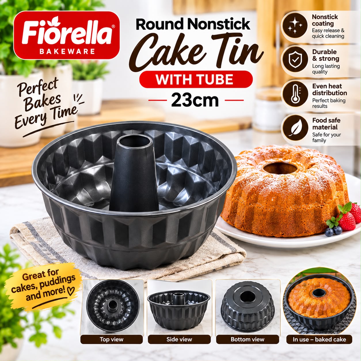 NONSTICK FIORELLA CAKE TIN WITH TUBE 29CM