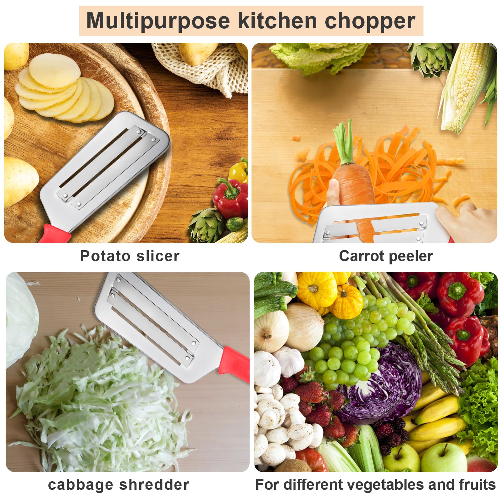 Double blade slicing knife ideal for shredding cabbages, cutting crisps and wedges from cassava, cucumbers