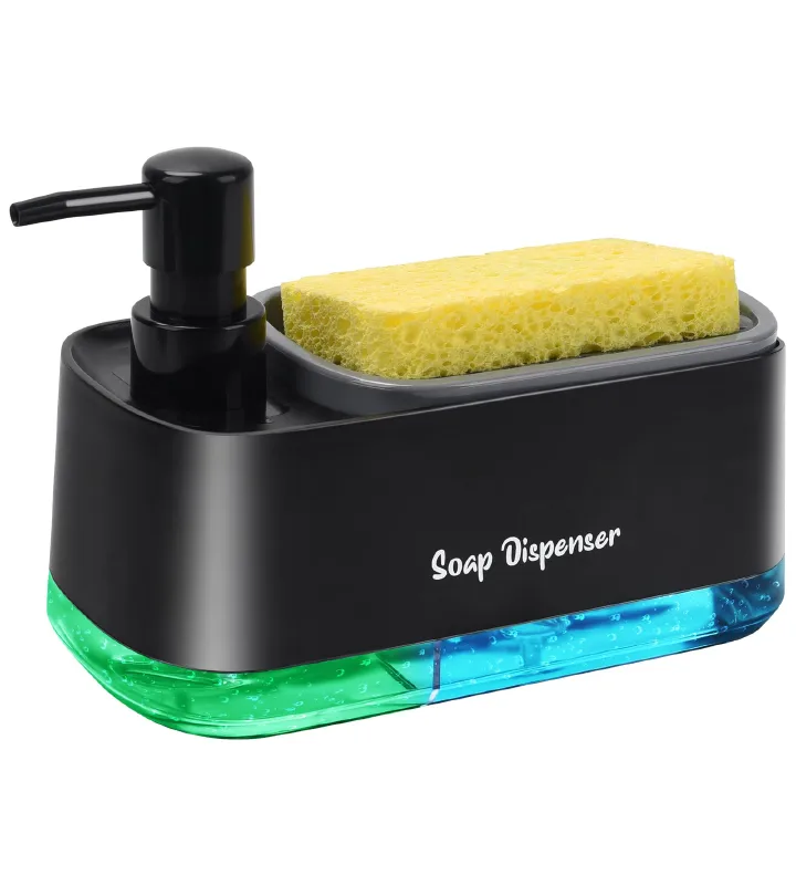 SOAP DISPENSER 2 compartment soap tap double soap pump sponge caddy dish cleaning kit