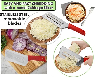 Double blade slicing knife ideal for shredding cabbages, cutting crisps and wedges from cassava, cucumbers