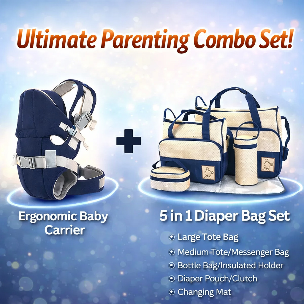 Ultimate Parent- Child Travel Bundle! Ergonomic Baby Carrier (Hip-Healthy) & Versatile 5-in-1 Diaper Bag System | MAX Comfort & Hands-Free