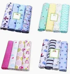 4-Pack Premium Cotton Flannel Baby Shawls - Ultra Soft Newborn Receiving Blankets & Swaddle Set