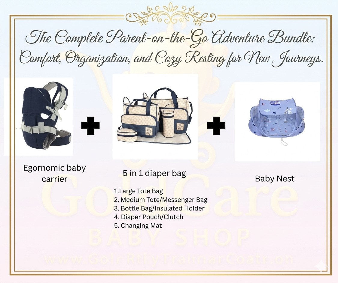 the ultimate trio for parents who refuse to slow down. From the ergonomic support of our baby carrier to the massive storage of the 5-in-1 diaper bag and the cozy safety of our portable baby nest,