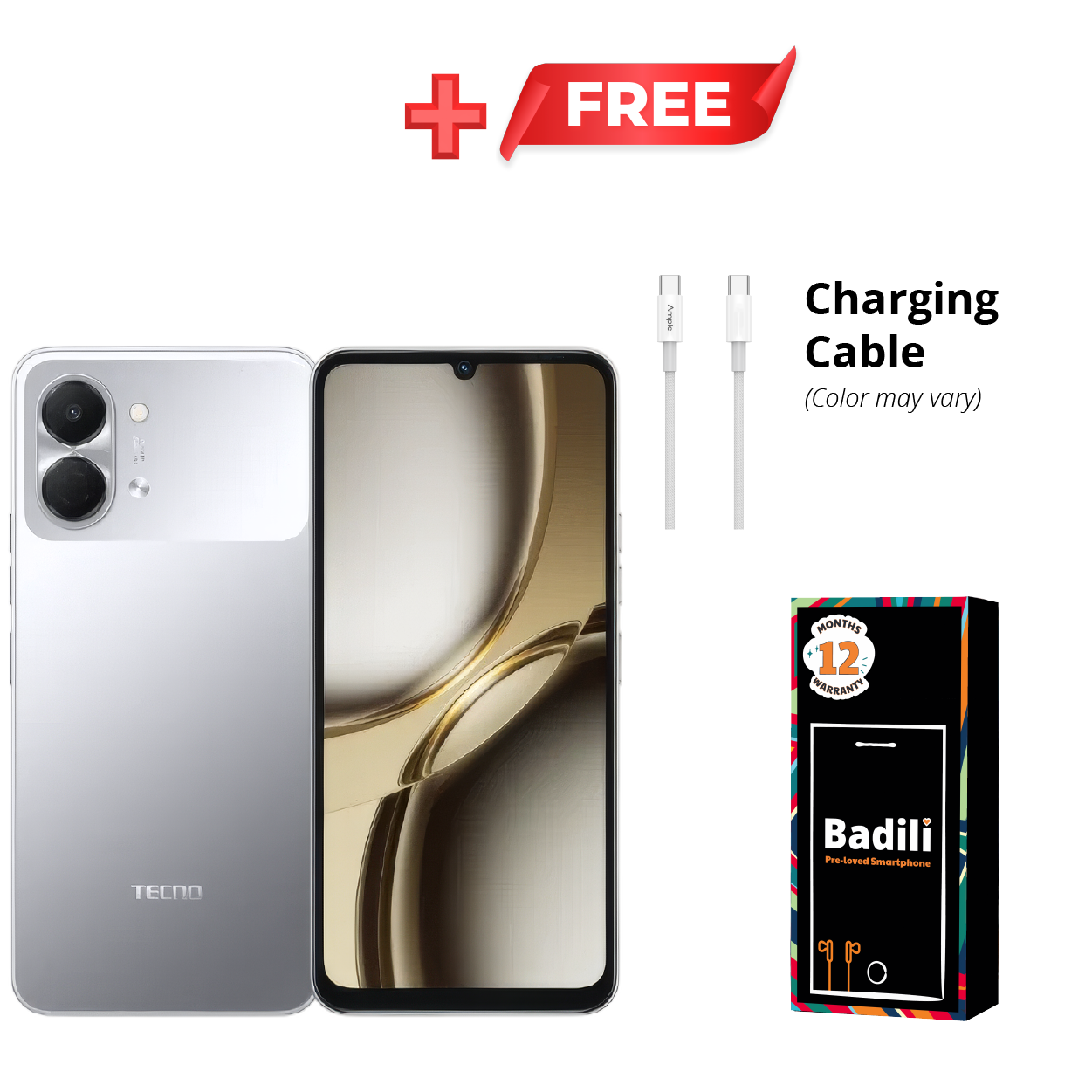 Tecno Pop 20 Phone, 4GB RAM, 64GB Storage, Grey, Android Smartphone, 6.75" 120Hz Display, 5000mAh Battery, Dual SIM, 4G LTE, Refurbished by Badili, 1-Year Warranty