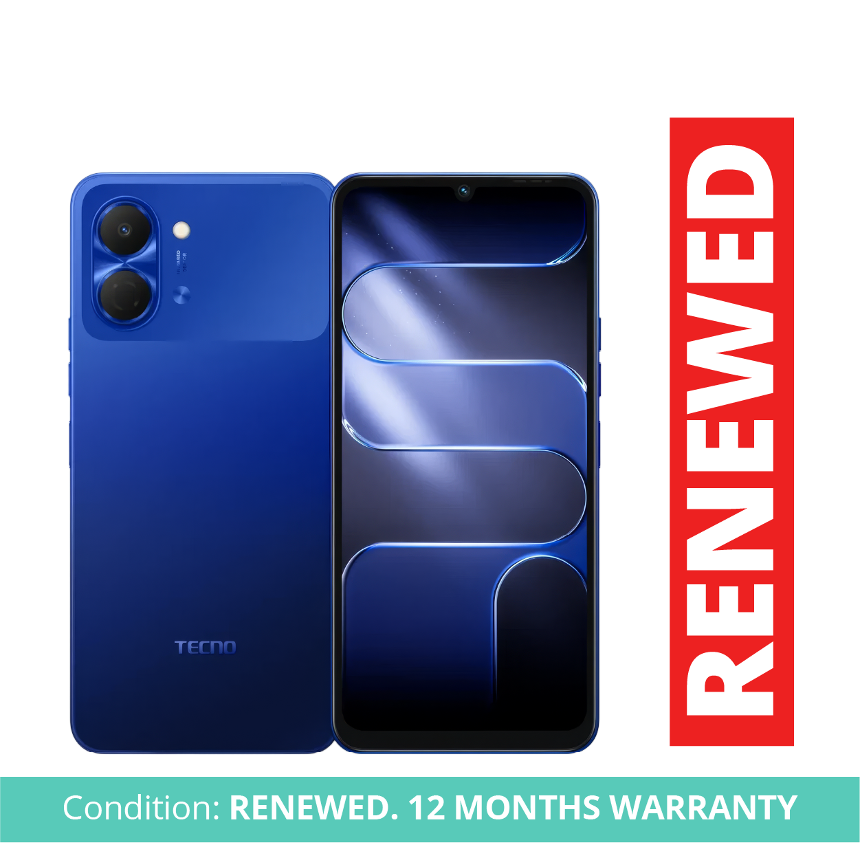 Tecno Pop 20 Phone, 4GB RAM, 64GB Storage, Blue, Android Smartphone, 6.75" 120Hz Display, 5000mAh Battery, Dual SIM, 4G LTE, Refurbished by Badili, 1-Year Warranty