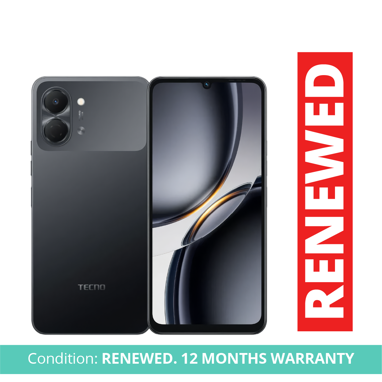 Tecno Pop 20 Phone, 4GB RAM, 64GB Storage, Black, Android Smartphone, 6.75" 120Hz Display, 5000mAh Battery, Dual SIM, 4G LTE, Refurbished by Badili, 1-Year Warranty