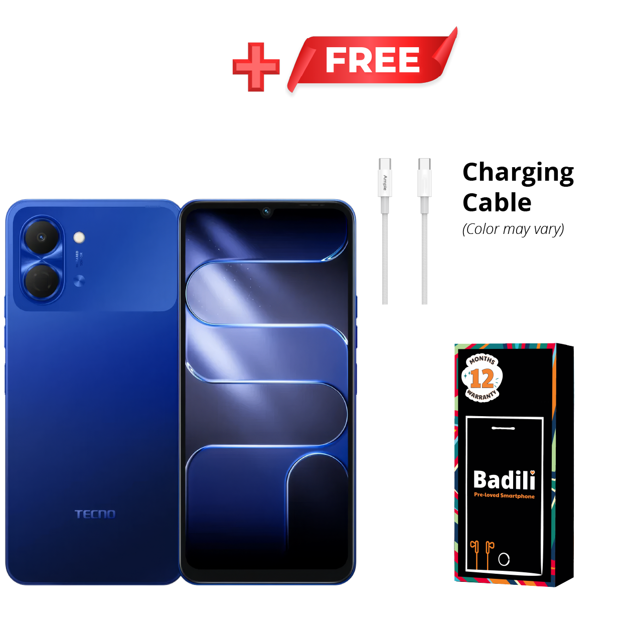 Tecno Pop 20 Phone, 4GB RAM, 64GB Storage, Blue, Android Smartphone, 6.75" 120Hz Display, 5000mAh Battery, Dual SIM, 4G LTE, Refurbished by Badili, 1-Year Warranty