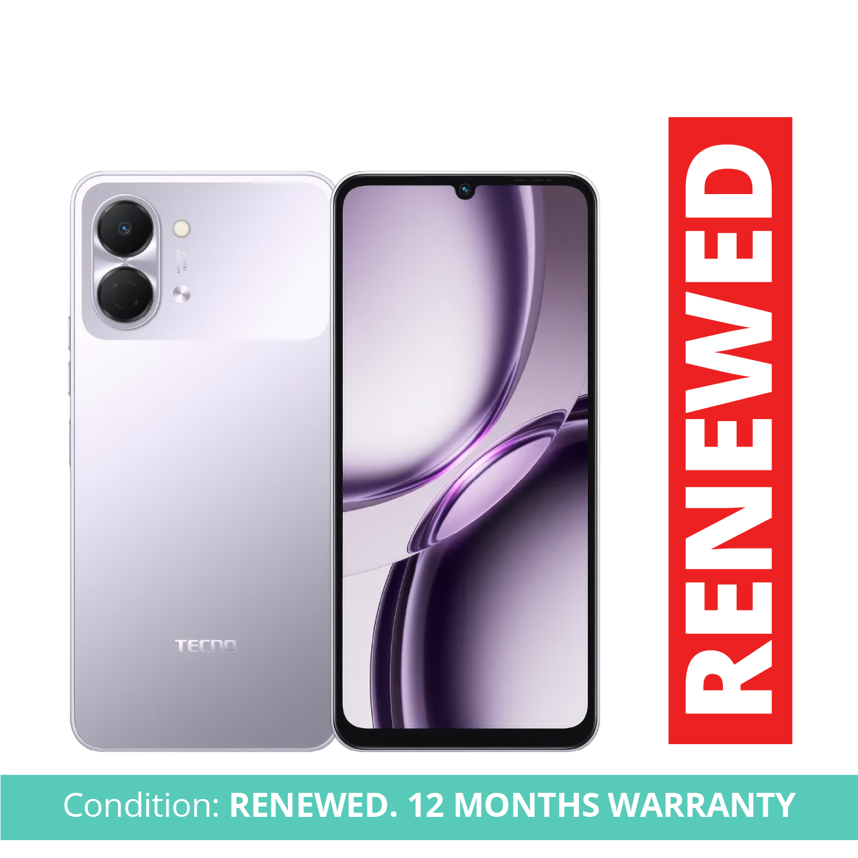 Tecno Pop 20 Phone, 4GB RAM, 64GB Storage, Purple, Android Smartphone, 6.75" 120Hz Display, 5000mAh Battery, Dual SIM, 4G LTE, Refurbished by Badili, 1-Year Warranty
