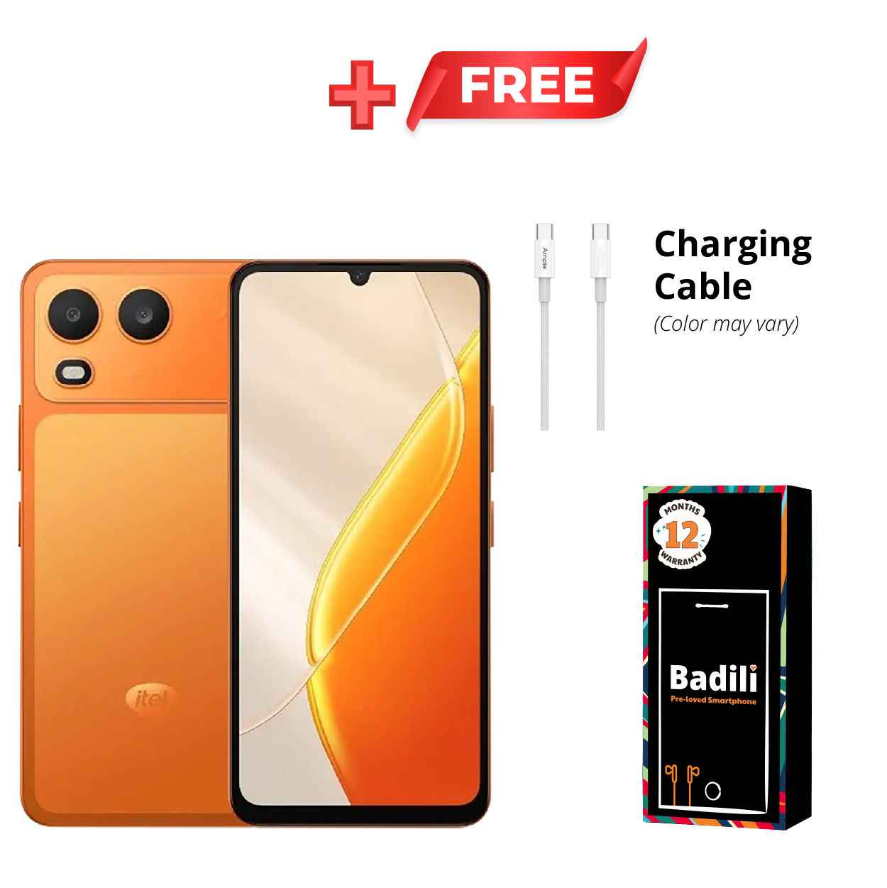 Itel A200 Phone, 3GB RAM, 128GB Storage, Orange, Android Smartphone, 13MP AI Camera, 5MP Selfie Camera, 6.75" 120Hz Display, 5000mAh Battery, 4G LTE, Dual SIM, Refurbished by Badili, 1-Year Warranty