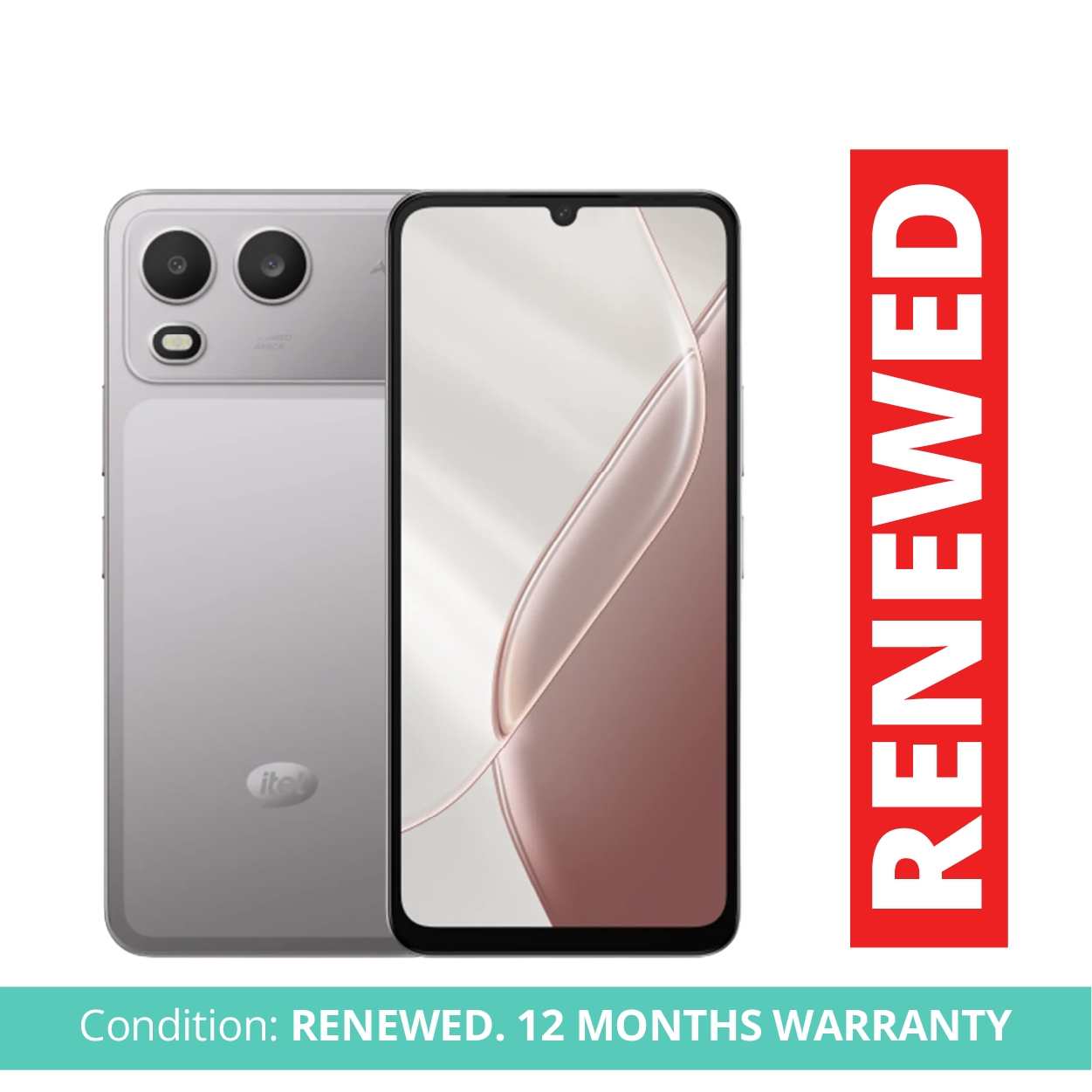 Itel A200 Phone, 3GB RAM, 64GB Storage, Grey,  Android Smartphone, 13MP AI Camera, 5MP Selfie Camera, 6.75" 120Hz Display, 5000mAh Battery, 4G LTE, Dual SIM, Refurbished by Badili, Warranty-1yr