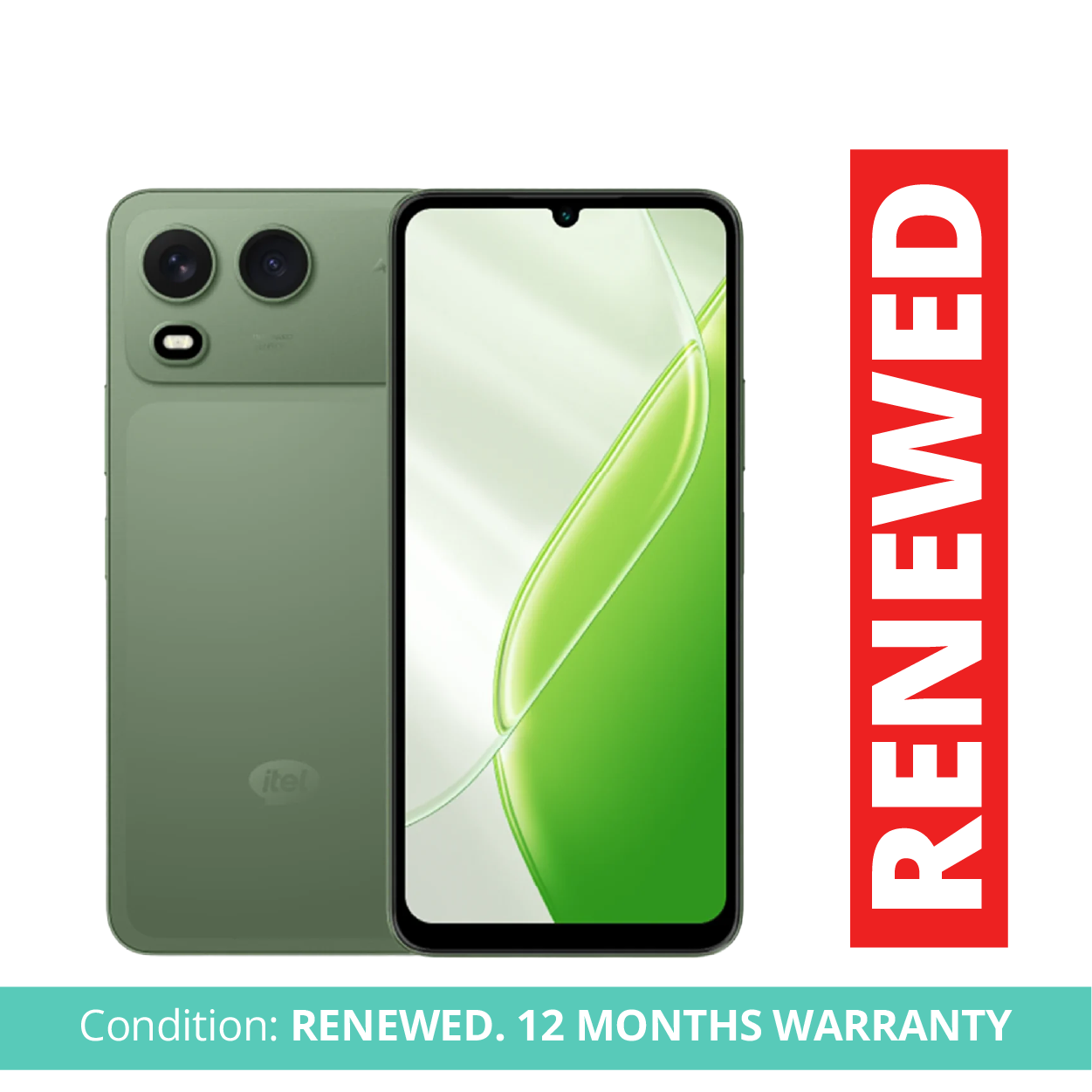 Itel A200 Phone, 3GB RAM, 64GB Storage, Green,  Android Smartphone, 13MP AI Camera, 5MP Selfie Camera, 6.75" 120Hz Display, 5000mAh Battery, 4G LTE, Dual SIM, Refurbished by Badili, Warranty-1yr