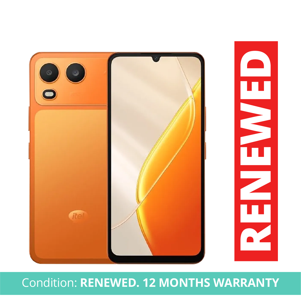 Itel A200 Phone, 3GB RAM, 128GB Storage, Orange, Android Smartphone, 13MP AI Camera, 5MP Selfie Camera, 6.75" 120Hz Display, 5000mAh Battery, 4G LTE, Dual SIM, Refurbished by Badili, 1-Year Warranty