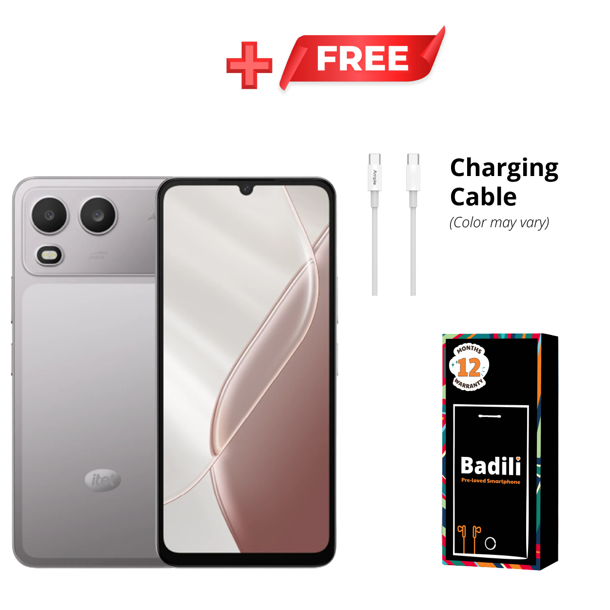 Itel A200 Phone, 3GB RAM, 64GB Storage, Grey,  Android Smartphone, 13MP AI Camera, 5MP Selfie Camera, 6.75" 120Hz Display, 5000mAh Battery, 4G LTE, Dual SIM, Refurbished by Badili, Warranty-1yr
