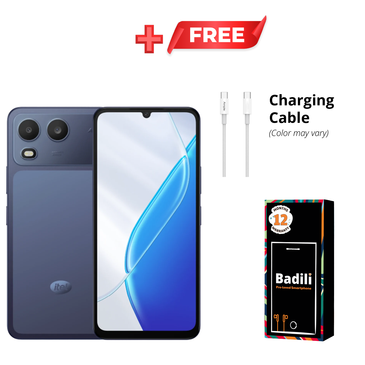 Itel A200 Phone, 3GB RAM, 128GB Storage, Blue, Android Smartphone, 13MP AI Camera, 5MP Selfie Camera, 6.75" 120Hz Display, 5000mAh Battery, 4G LTE, Dual SIM, Refurbished by Badili, 1-Year Warranty