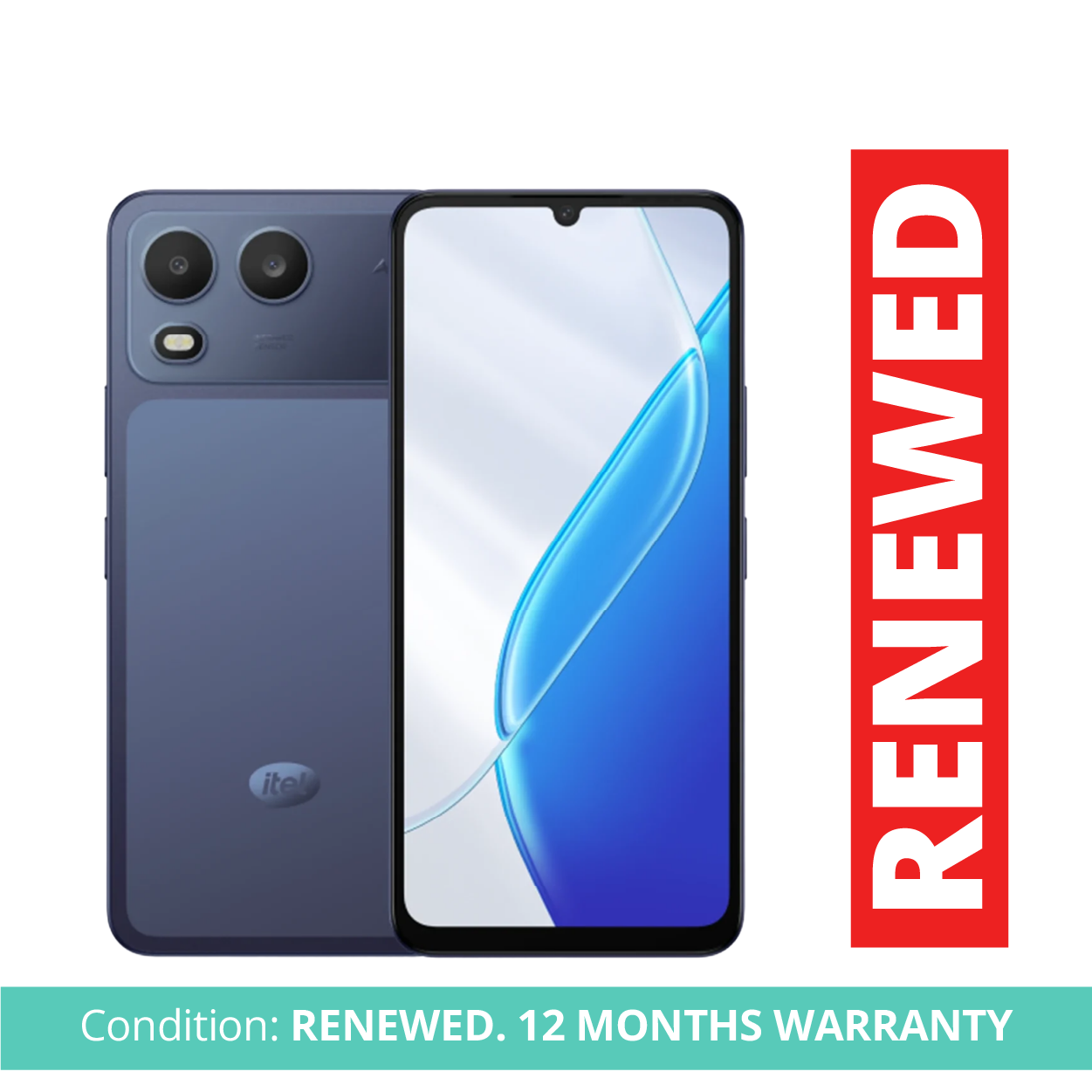 Itel A200 Phone, 3GB RAM, 128GB Storage, Blue, Android Smartphone, 13MP AI Camera, 5MP Selfie Camera, 6.75" 120Hz Display, 5000mAh Battery, 4G LTE, Dual SIM, Refurbished by Badili, 1-Year Warranty