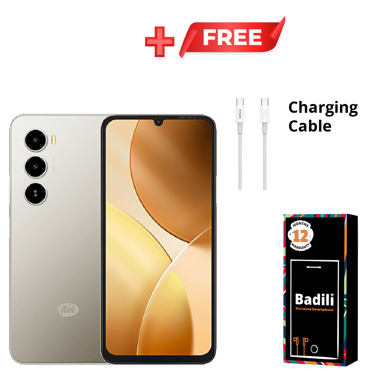 Itel A100 Phone, 4GB RAM, 128GB Storage, Grey, Android Smartphone, 8MP AI Camera, 8MP Selfie Camera, 6.75" 90Hz Display, 5000mAh Battery, 4G LTE, Refurbished by Badili, 1-Year Warranty