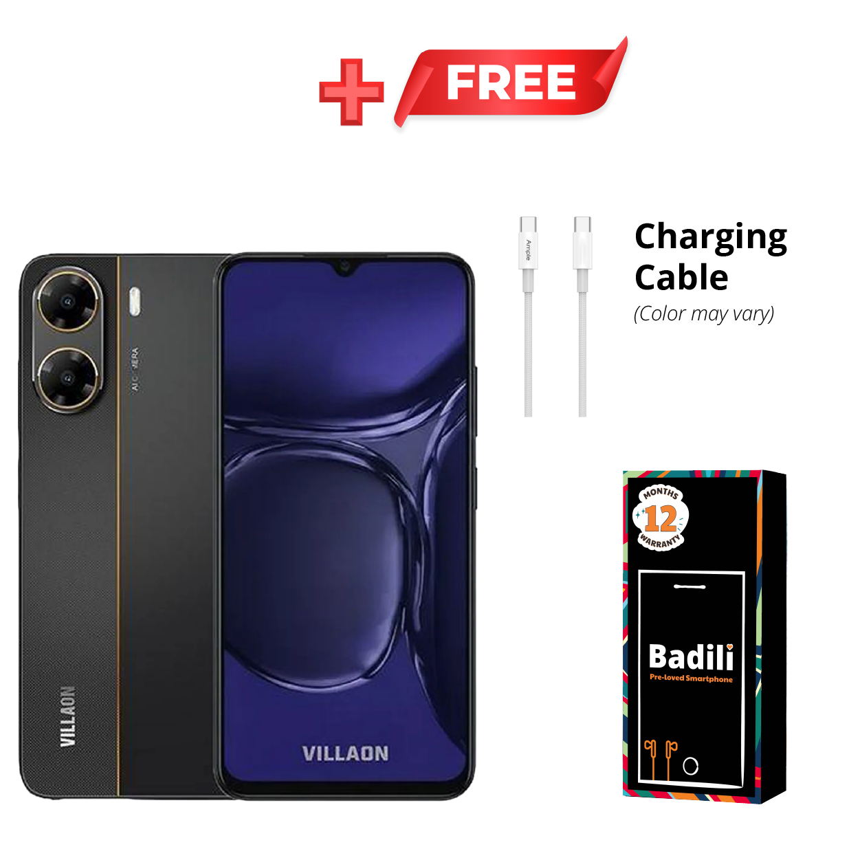 Villaon V50S 4GB/64GB – Black, 6.52" HD+ Display, 8MP Camera, 4000mAh Battery, 4G Dual SIM, Refurbished by Badili, 12-Month Warranty