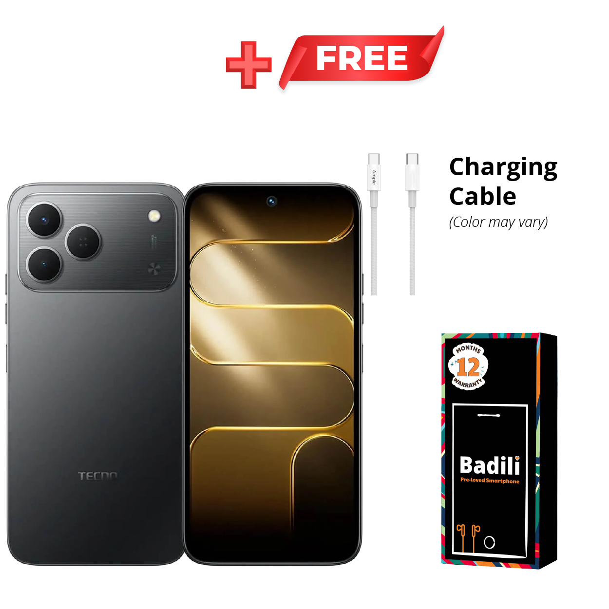 Tecno Spark 50 Smartphone, 4GB RAM, 128GB Storage, Black – Android Mobile Phone, Refurbished by Badili, 12 Months Warranty