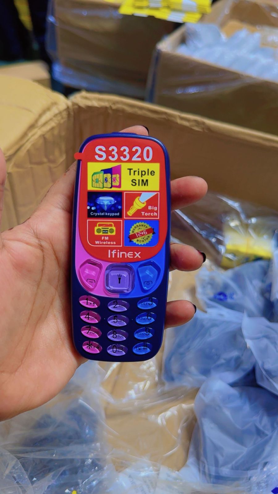 IFINEX S3320 TRIPLE SIM THREE-3 SIM CARD, BIG TORCH ,FM WIRELESS RADIO, MP3 MUSIC PLAYER BUTTON FEATURE PHONE