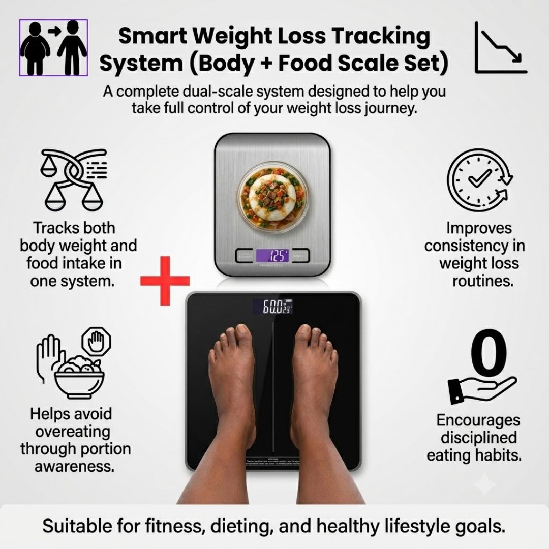Smart Weight Loss Tracking System (Body + Food Scale Set) - from your morning weight to your meal portions.