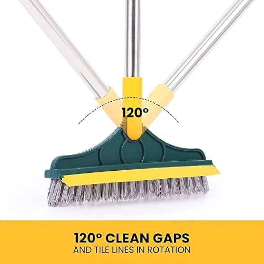 Bathroom Cleaning Brush with Wiper 2 in 1 Tiles Cleaning Brush Floor Scrub Bathroom Brush with Long Handle 120° Rotate Bathroom Floor Cleaning Brush Home Kitchen