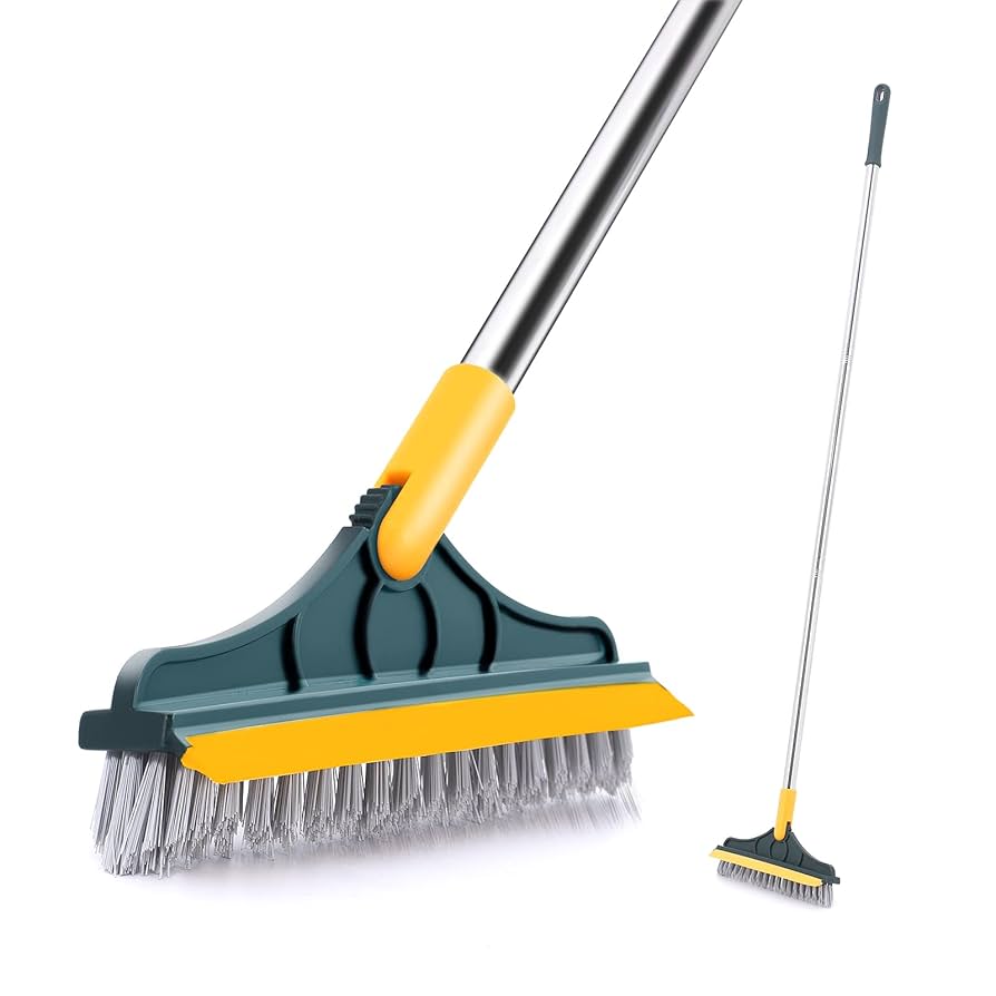 Bathroom Cleaning Brush with Wiper 2 in 1 Tiles Cleaning Brush Floor Scrub Bathroom Brush with Long Handle 120° Rotate Bathroom Floor Cleaning Brush Home Kitchen