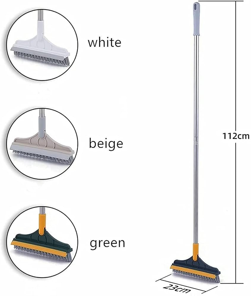 Bathroom Cleaning Brush with Wiper 2 in 1 Tiles Cleaning Brush Floor Scrub Bathroom Brush with Long Handle 120° Rotate Bathroom Floor Cleaning Brush Home Kitchen
