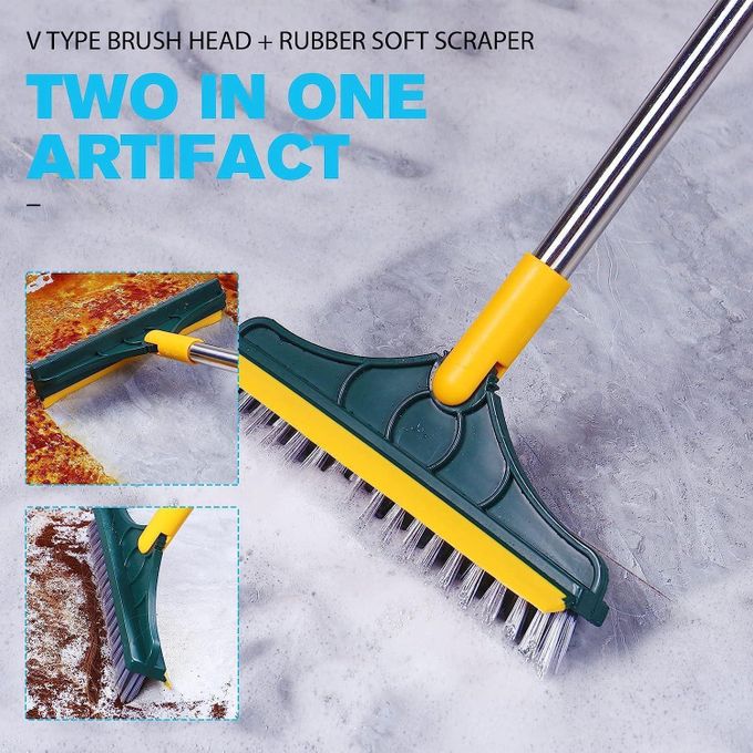 Bathroom Cleaning Brush with Wiper 2 in 1 Tiles Cleaning Brush Floor Scrub Bathroom Brush with Long Handle 120° Rotate Bathroom Floor Cleaning Brush Home Kitchen