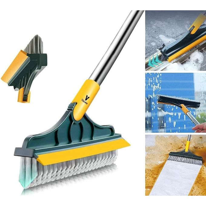 Bathroom Cleaning Brush with Wiper 2 in 1 Tiles Cleaning Brush Floor Scrub Bathroom Brush with Long Handle 120° Rotate Bathroom Floor Cleaning Brush Home Kitchen