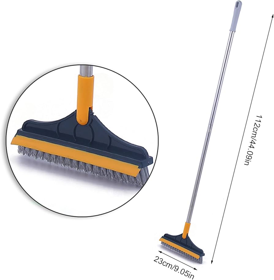 Bathroom Cleaning Brush with Wiper 2 in 1 Tiles Cleaning Brush Floor Scrub Bathroom Brush with Long Handle 120° Rotate Bathroom Floor Cleaning Brush Home Kitchen