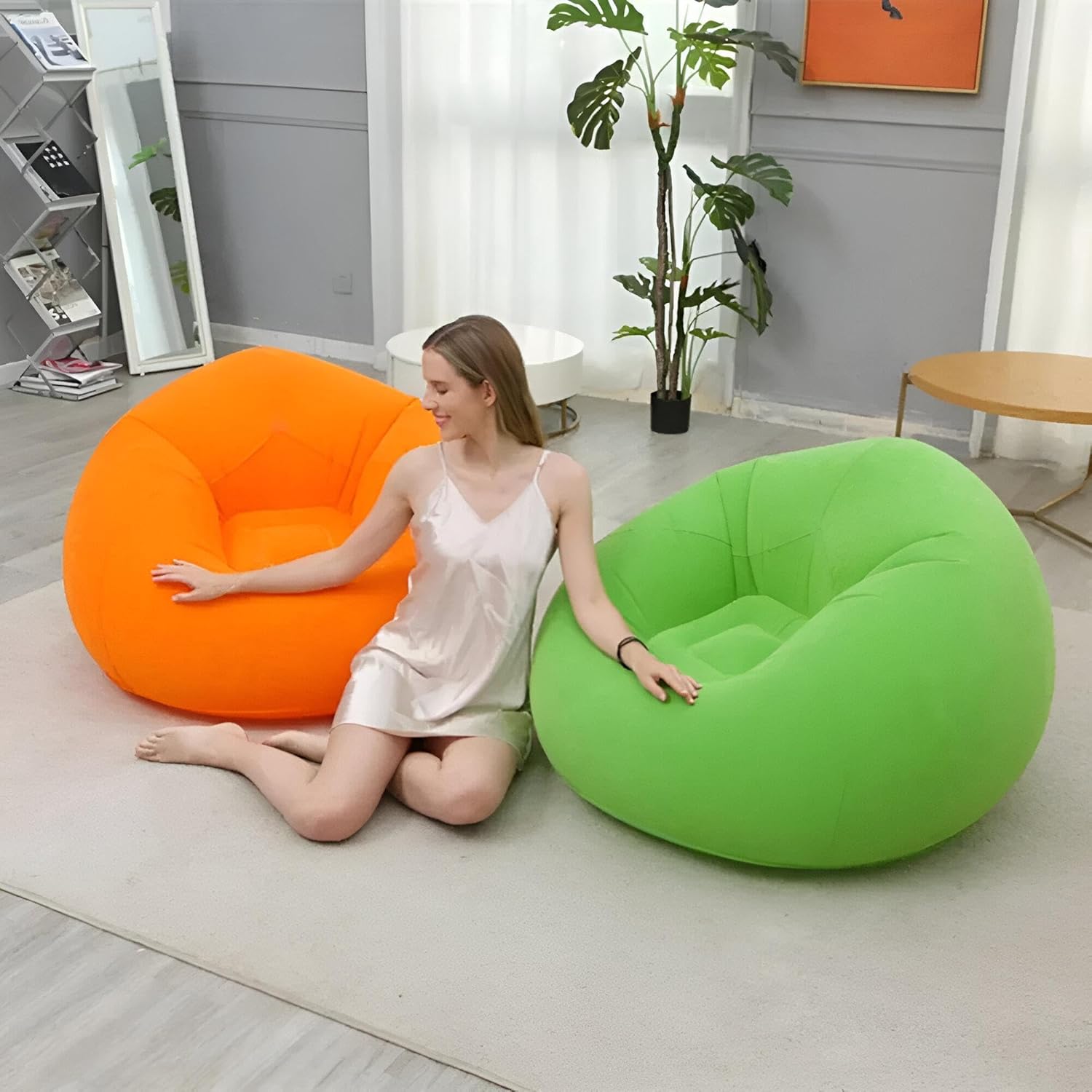 Inflatable Lazy Bean Sofa Chair with Manual Pump,Comfortable Portable Foldable Lounge Seat -110x85cm