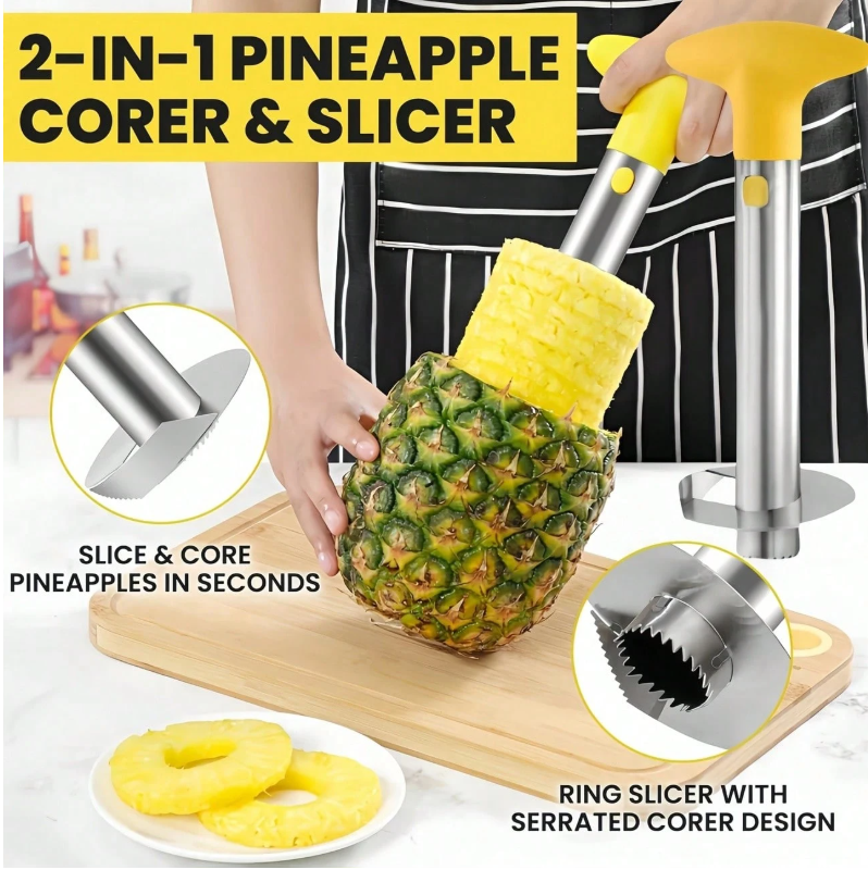Stainless Steel Pineapple Corer / Slicer / Peeler / Cutter - Easy To Use Kitchen Tool With  Handle, Effortlessly Prepare Pineapple And More Fruits