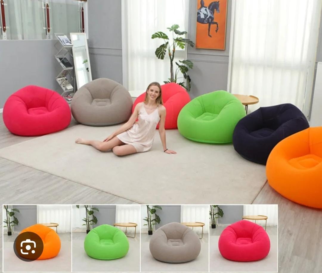 Inflatable Lazy Bean Sofa Chair with Manual Pump,Comfortable Portable Foldable Lounge Seat -110x85cm