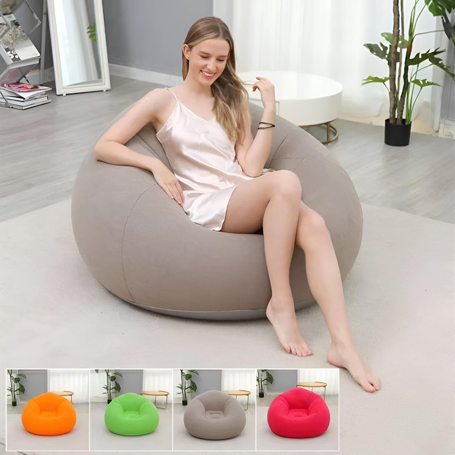 Inflatable Lazy Bean Sofa Chair with Manual Pump,Comfortable Portable Foldable Lounge Seat -110x85cm