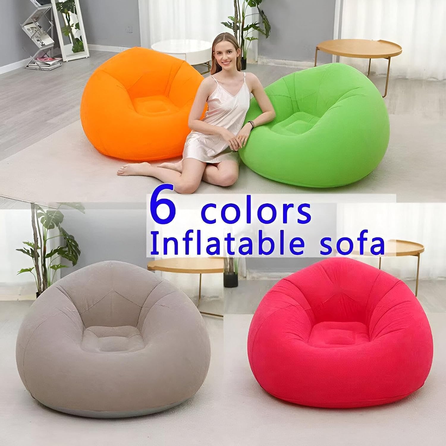 Inflatable Lazy Bean Sofa Chair with Manual Pump,Comfortable Portable Foldable Lounge Seat -110x85cm