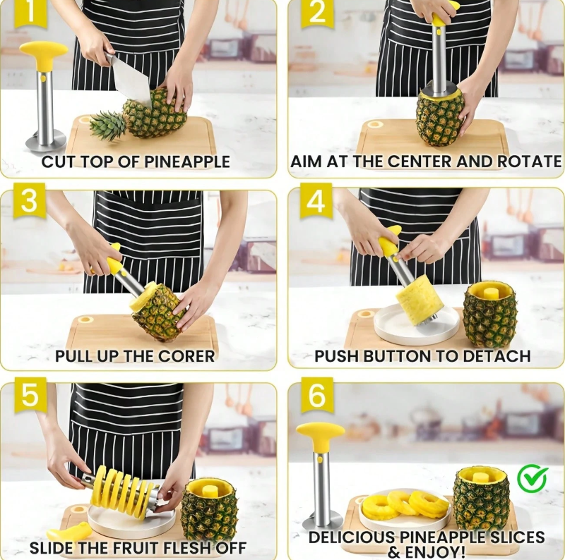 Stainless Steel Pineapple Corer / Slicer / Peeler / Cutter - Easy To Use Kitchen Tool With  Handle, Effortlessly Prepare Pineapple And More Fruits